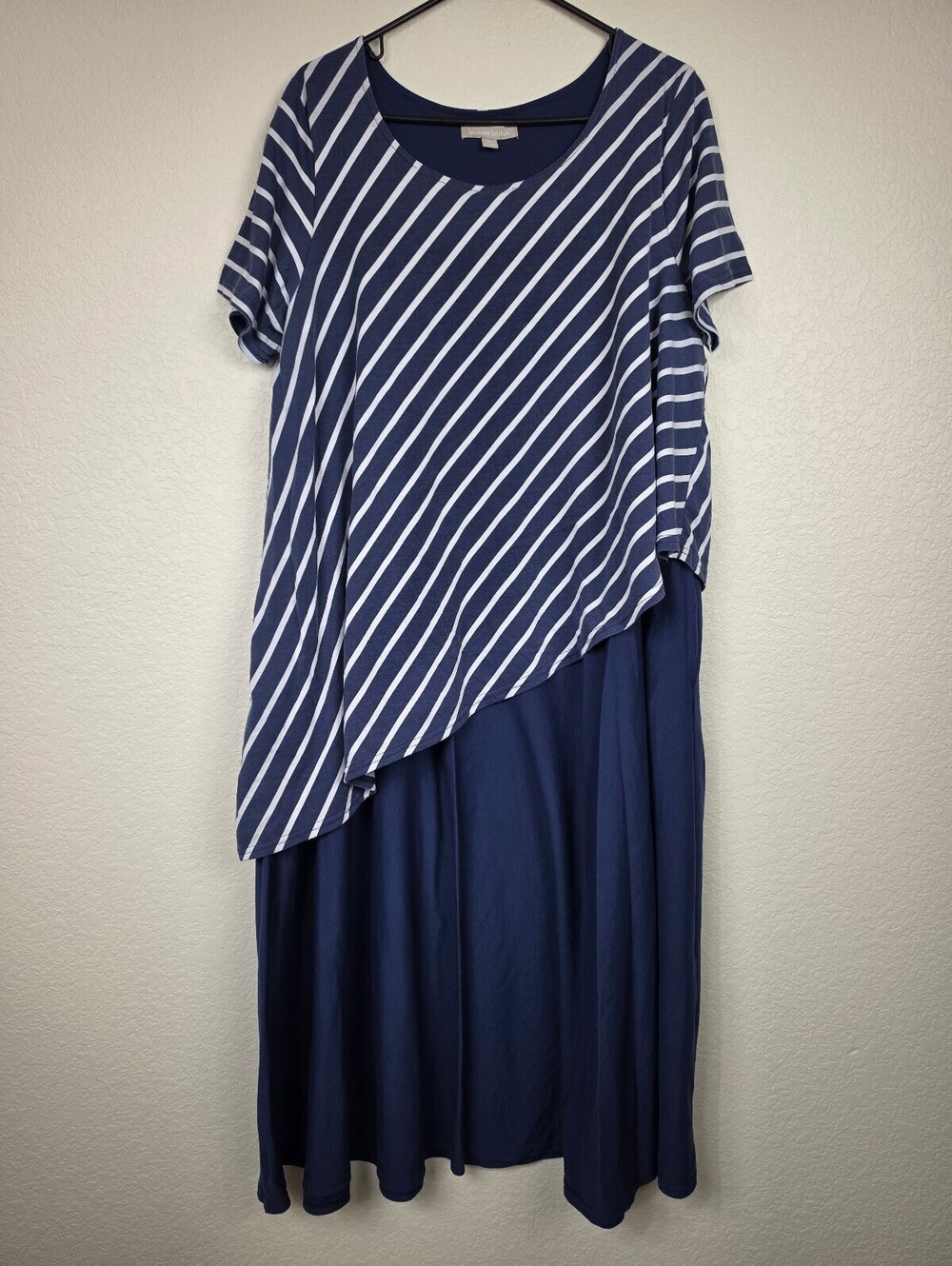 Woman Within Plus Size Navy Blue White Striped Dress 18/20